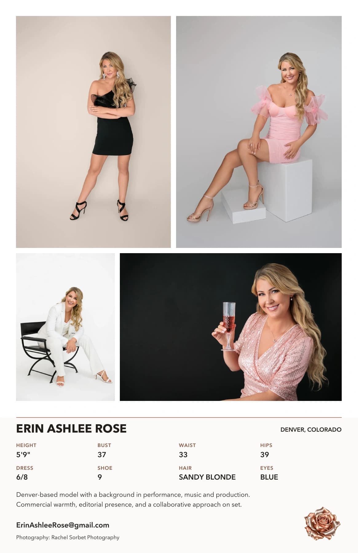 Back of Erin Ashlee Rose’s modeling comp card